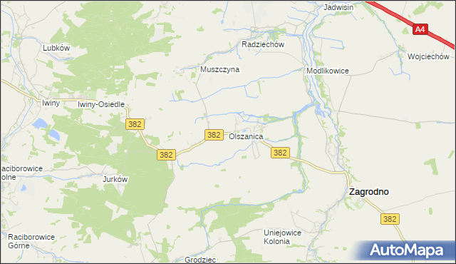 mapa Olszanica gmina Zagrodno, Olszanica gmina Zagrodno na mapie Targeo