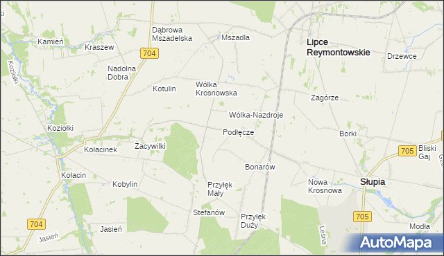 mapa Podłęcze gmina Słupia, Podłęcze gmina Słupia na mapie Targeo