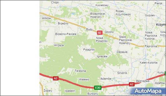 mapa Potażniki, Potażniki na mapie Targeo