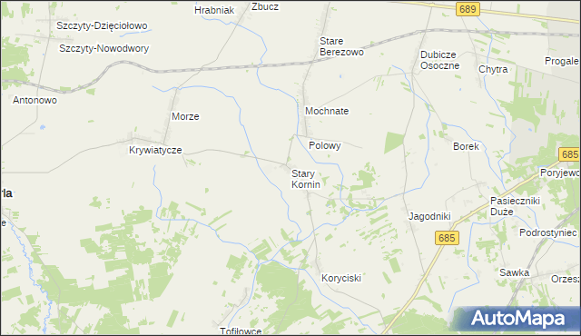 mapa Stary Kornin, Stary Kornin na mapie Targeo
