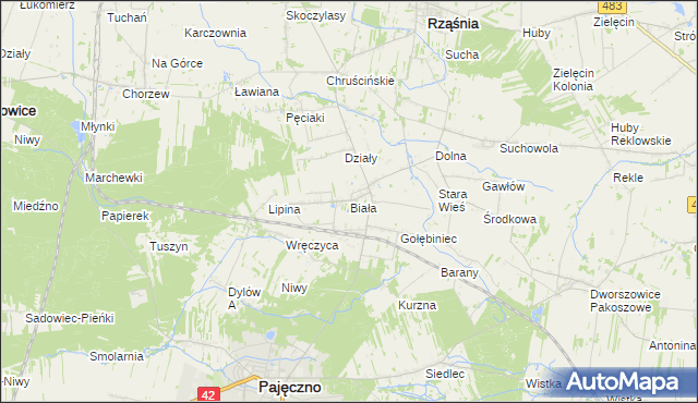 mapa Biała gmina Rząśnia, Biała gmina Rząśnia na mapie Targeo