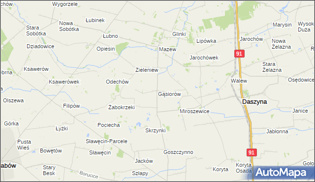 mapa Gąsiorów gmina Daszyna, Gąsiorów gmina Daszyna na mapie Targeo