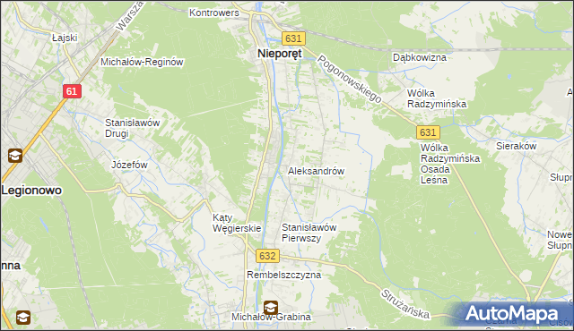 mapa Aleksandrów gmina Nieporęt, Aleksandrów gmina Nieporęt na mapie Targeo