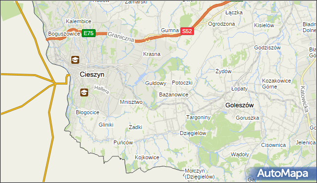 mapa Bażanowice, Bażanowice na mapie Targeo