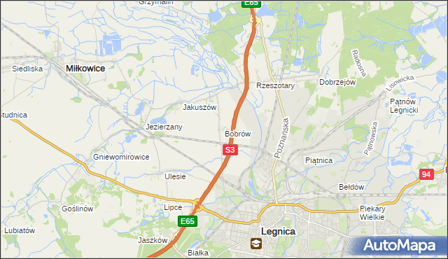 mapa Bobrów gmina Miłkowice, Bobrów gmina Miłkowice na mapie Targeo