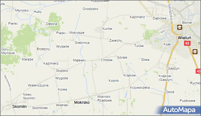 mapa Chotów gmina Mokrsko, Chotów gmina Mokrsko na mapie Targeo