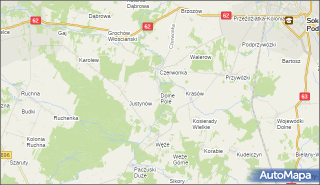 mapa Dolne Pole gmina Sokołów Podlaski, Dolne Pole gmina Sokołów Podlaski na mapie Targeo