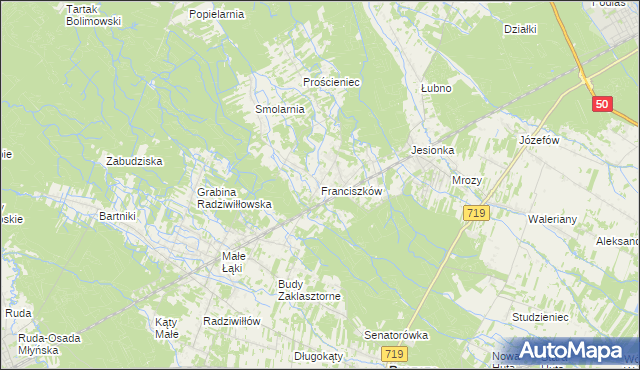 mapa Franciszków gmina Wiskitki, Franciszków gmina Wiskitki na mapie Targeo