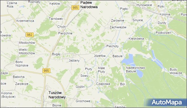 mapa Józefów gmina Tuszów Narodowy, Józefów gmina Tuszów Narodowy na mapie Targeo