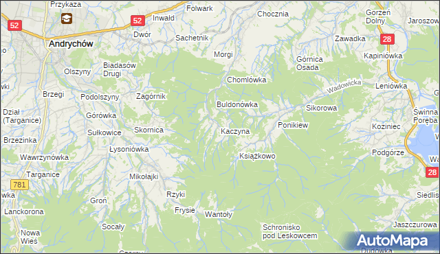 mapa Kaczyna gmina Wadowice, Kaczyna gmina Wadowice na mapie Targeo