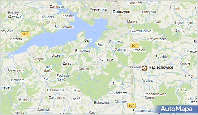 mapa Kornatka gmina Dobczyce, Kornatka gmina Dobczyce na mapie Targeo