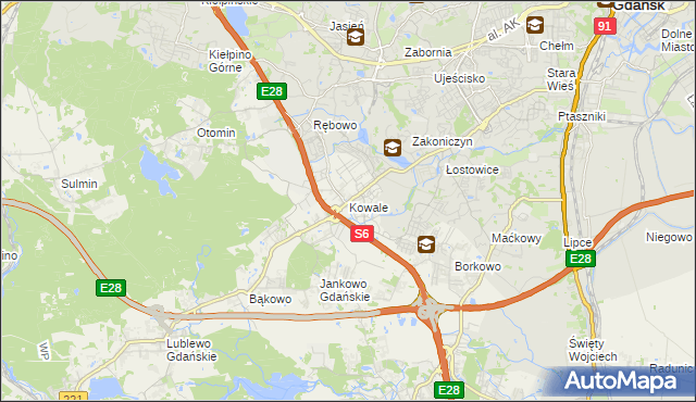 mapa Kowale gmina Kolbudy, Kowale gmina Kolbudy na mapie Targeo