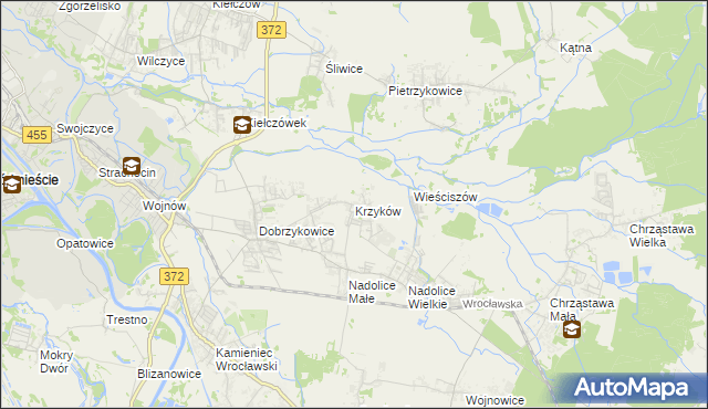 mapa Krzyków gmina Czernica, Krzyków gmina Czernica na mapie Targeo