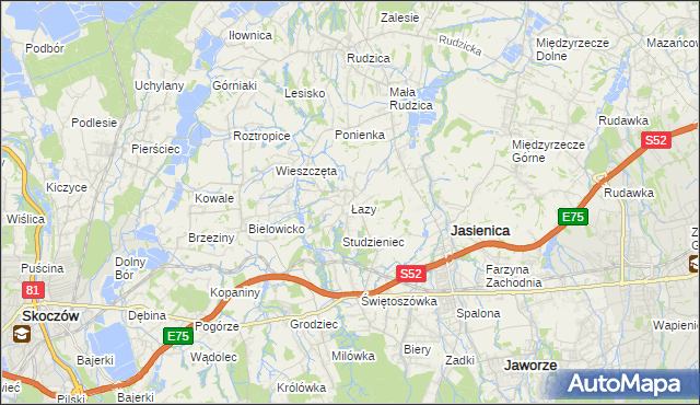 mapa Łazy gmina Jasienica, Łazy gmina Jasienica na mapie Targeo