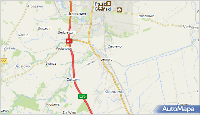 mapa Łęgowo gmina Pruszcz Gdański, Łęgowo gmina Pruszcz Gdański na mapie Targeo