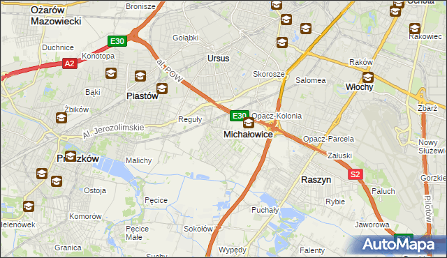 mapa Michałowice powiat pruszkowski, Michałowice powiat pruszkowski na mapie Targeo