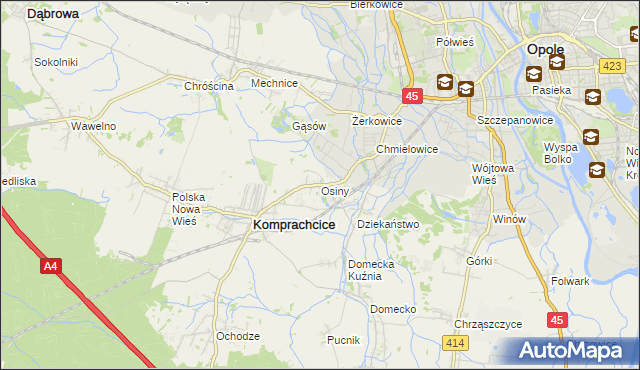 mapa Osiny gmina Komprachcice, Osiny gmina Komprachcice na mapie Targeo
