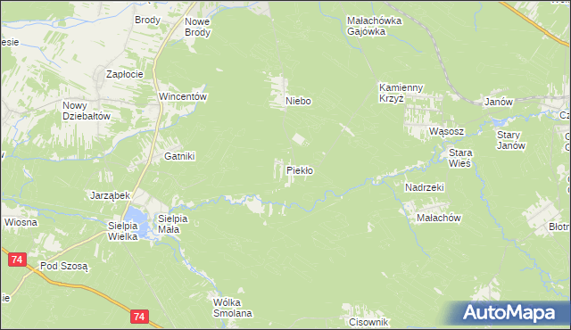 mapa Piekło gmina Końskie, Piekło gmina Końskie na mapie Targeo