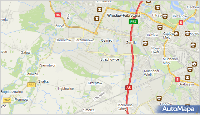 mapa Strachowice gmina Wrocław, Strachowice gmina Wrocław na mapie Targeo
