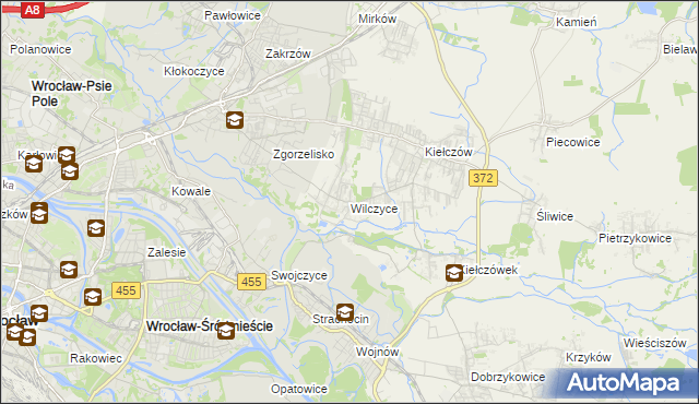 mapa Wilczyce gmina Długołęka, Wilczyce gmina Długołęka na mapie Targeo