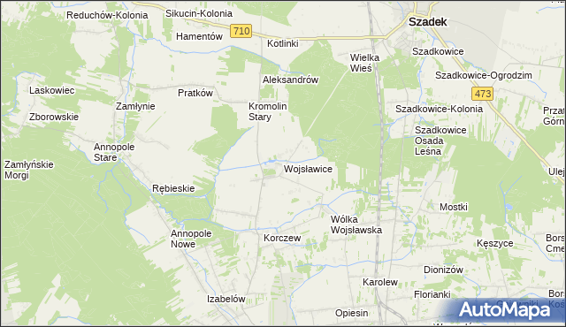 mapa Wojsławice gmina Zduńska Wola, Wojsławice gmina Zduńska Wola na mapie Targeo