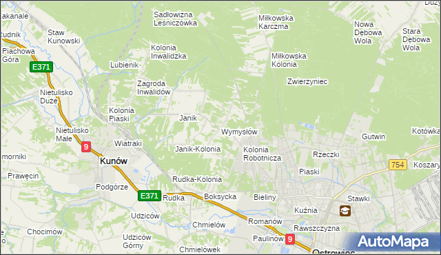 mapa Wymysłów gmina Kunów, Wymysłów gmina Kunów na mapie Targeo