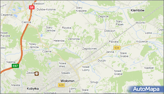 mapa Zagościniec gmina Wołomin, Zagościniec gmina Wołomin na mapie Targeo