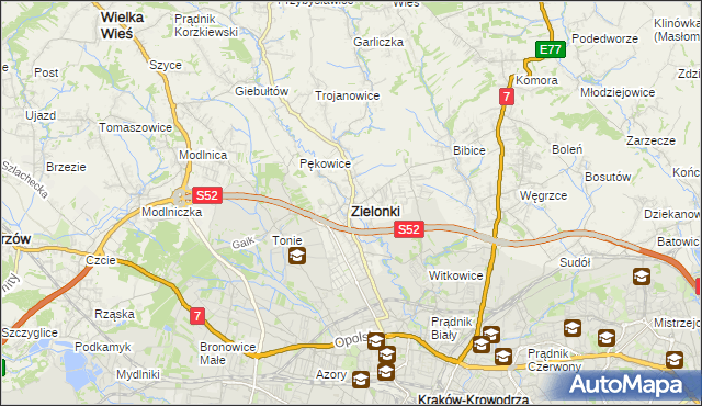 mapa Zielonki powiat krakowski, Zielonki powiat krakowski na mapie Targeo