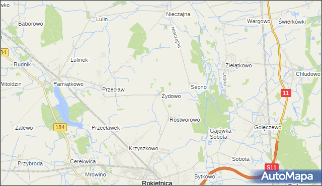 mapa Żydowo gmina Rokietnica, Żydowo gmina Rokietnica na mapie Targeo