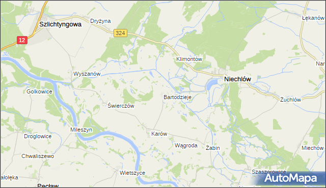 mapa Bartodzieje gmina Niechlów, Bartodzieje gmina Niechlów na mapie Targeo