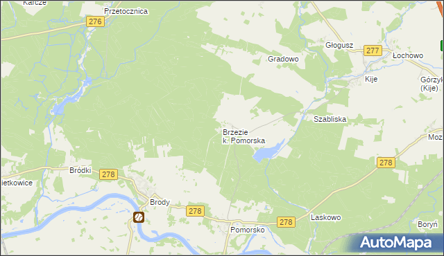 mapa Brzezie k. Pomorska, Brzezie k. Pomorska na mapie Targeo