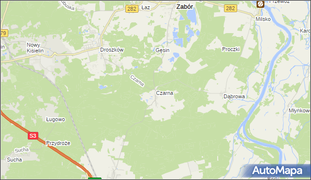 mapa Czarna gmina Zabór, Czarna gmina Zabór na mapie Targeo