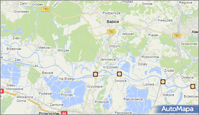 mapa Jankowice gmina Babice, Jankowice gmina Babice na mapie Targeo