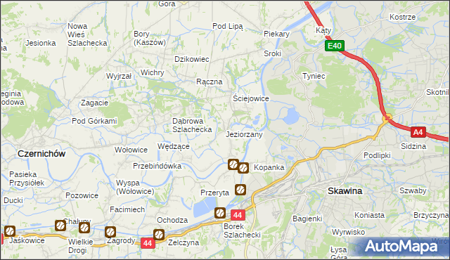 mapa Jeziorzany gmina Liszki, Jeziorzany gmina Liszki na mapie Targeo