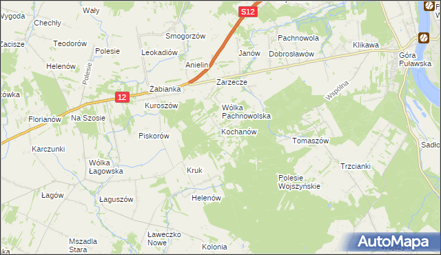 mapa Kochanów gmina Puławy, Kochanów gmina Puławy na mapie Targeo