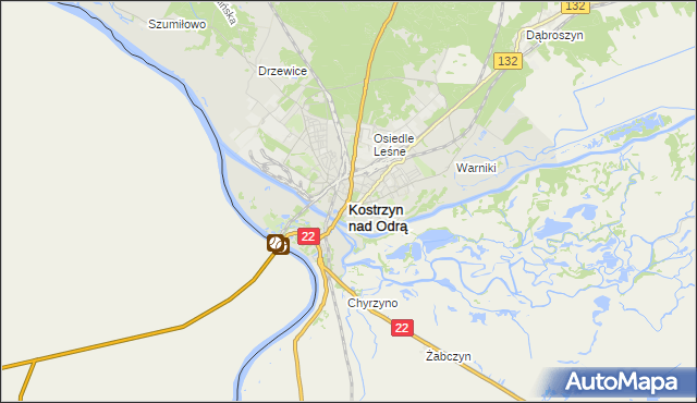 mapa Kostrzyn nad Odrą, Kostrzyn nad Odrą na mapie Targeo