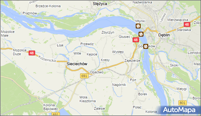 mapa Kresy gmina Sieciechów, Kresy gmina Sieciechów na mapie Targeo