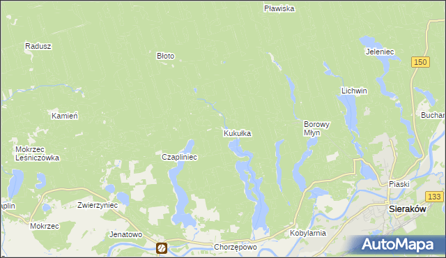 mapa Kukułka gmina Sieraków, Kukułka gmina Sieraków na mapie Targeo