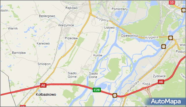 mapa Kurów gmina Kołbaskowo, Kurów gmina Kołbaskowo na mapie Targeo