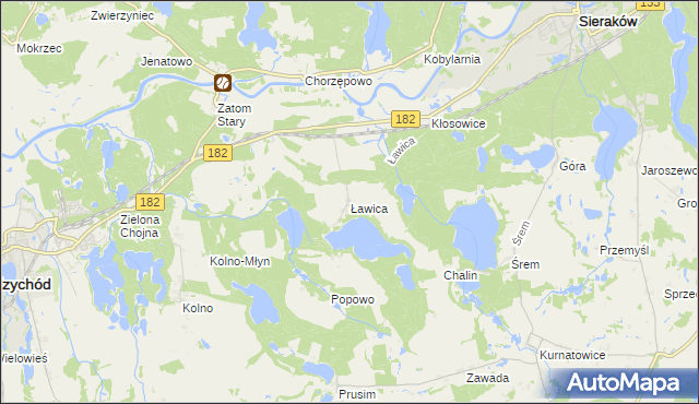 mapa Ławica gmina Sieraków, Ławica gmina Sieraków na mapie Targeo