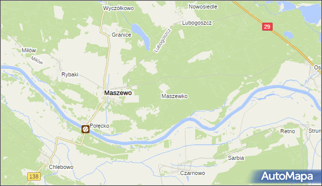 mapa Maszewko gmina Maszewo, Maszewko gmina Maszewo na mapie Targeo