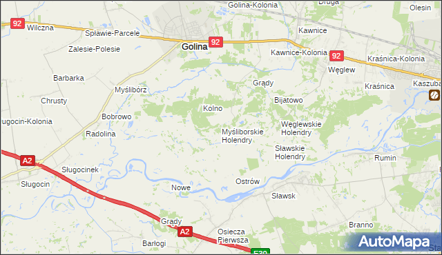 mapa Myśliborskie Holendry, Myśliborskie Holendry na mapie Targeo