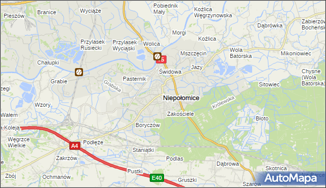 mapa Niepołomice, Niepołomice na mapie Targeo