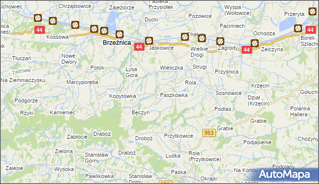 mapa Paszkówka gmina Brzeźnica, Paszkówka gmina Brzeźnica na mapie Targeo