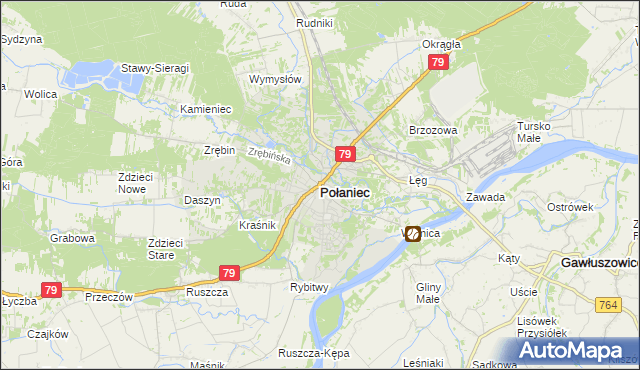 mapa Połaniec powiat staszowski, Połaniec powiat staszowski na mapie Targeo