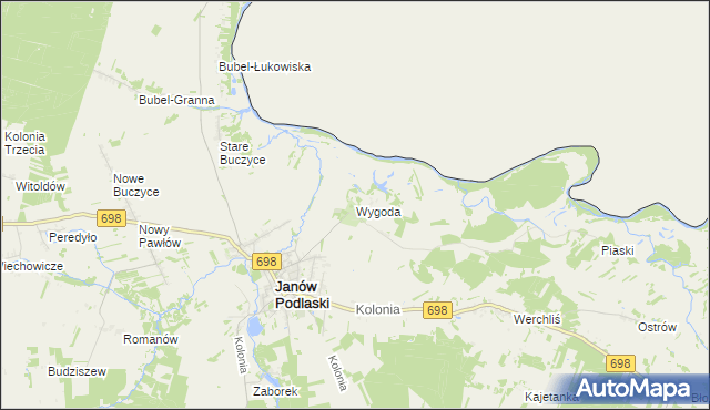 mapa Wygoda gmina Janów Podlaski, Wygoda gmina Janów Podlaski na mapie Targeo