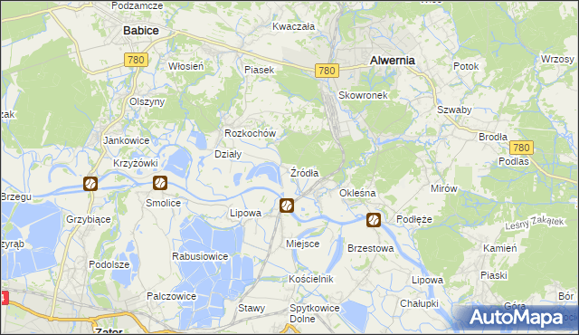 mapa Źródła gmina Alwernia, Źródła gmina Alwernia na mapie Targeo