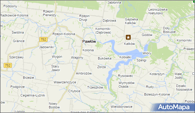 mapa Bukówka gmina Pawłów, Bukówka gmina Pawłów na mapie Targeo