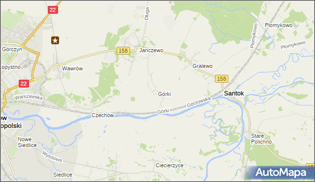 mapa Górki gmina Santok, Górki gmina Santok na mapie Targeo