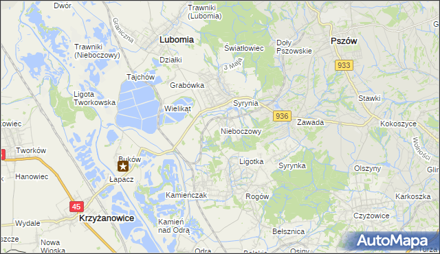 mapa Nieboczowy, Nieboczowy na mapie Targeo